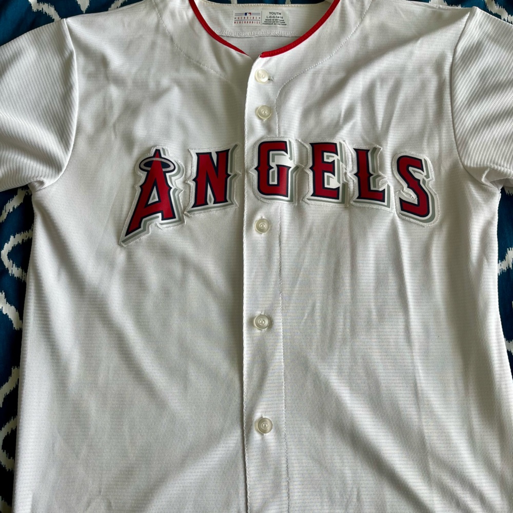Mike Trout Genuine Merchandise White and Red Baseball Jersey. Angels Baseball